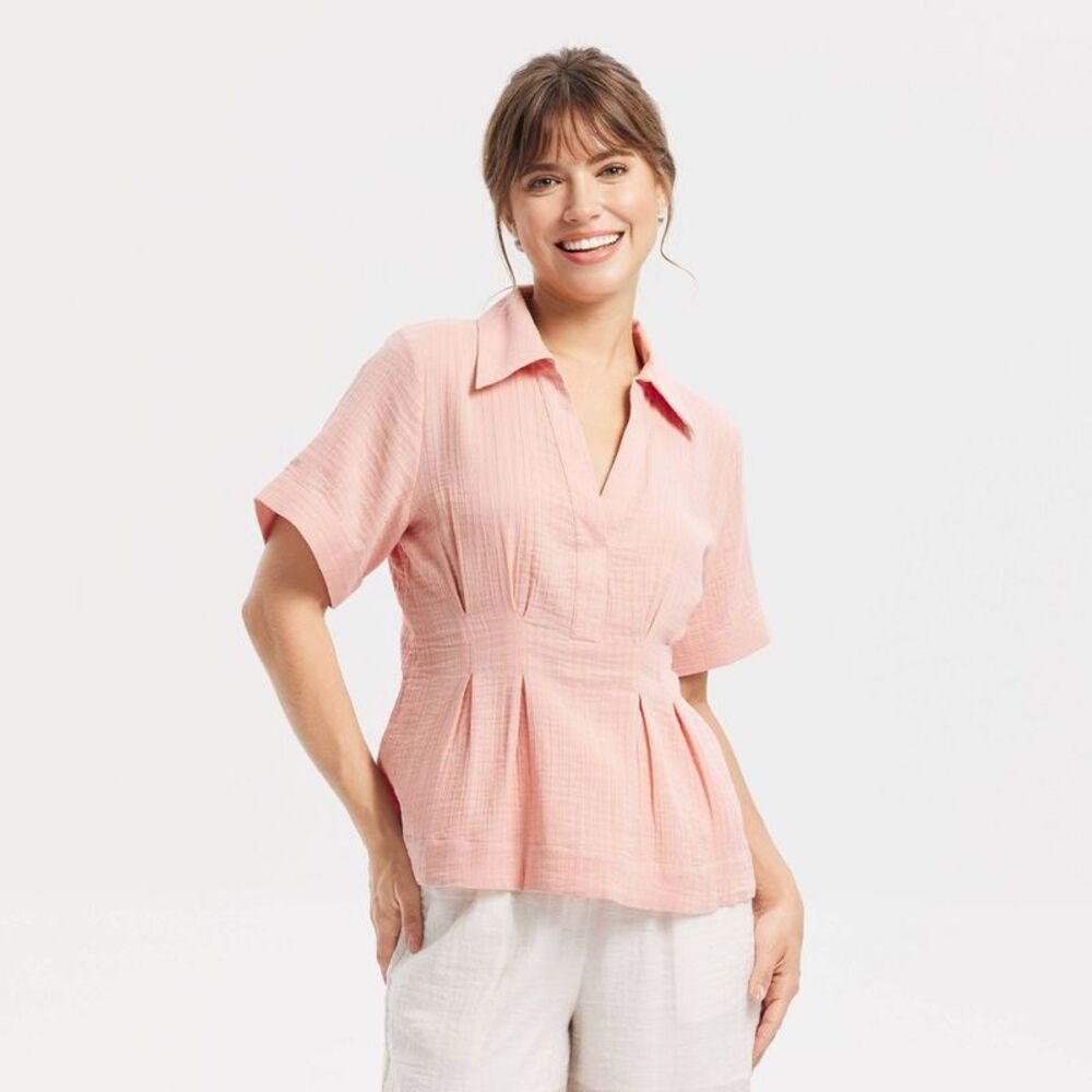 Women's Dolman Short Sleeve Collared V-Neck Top - Universal Thread Black XS